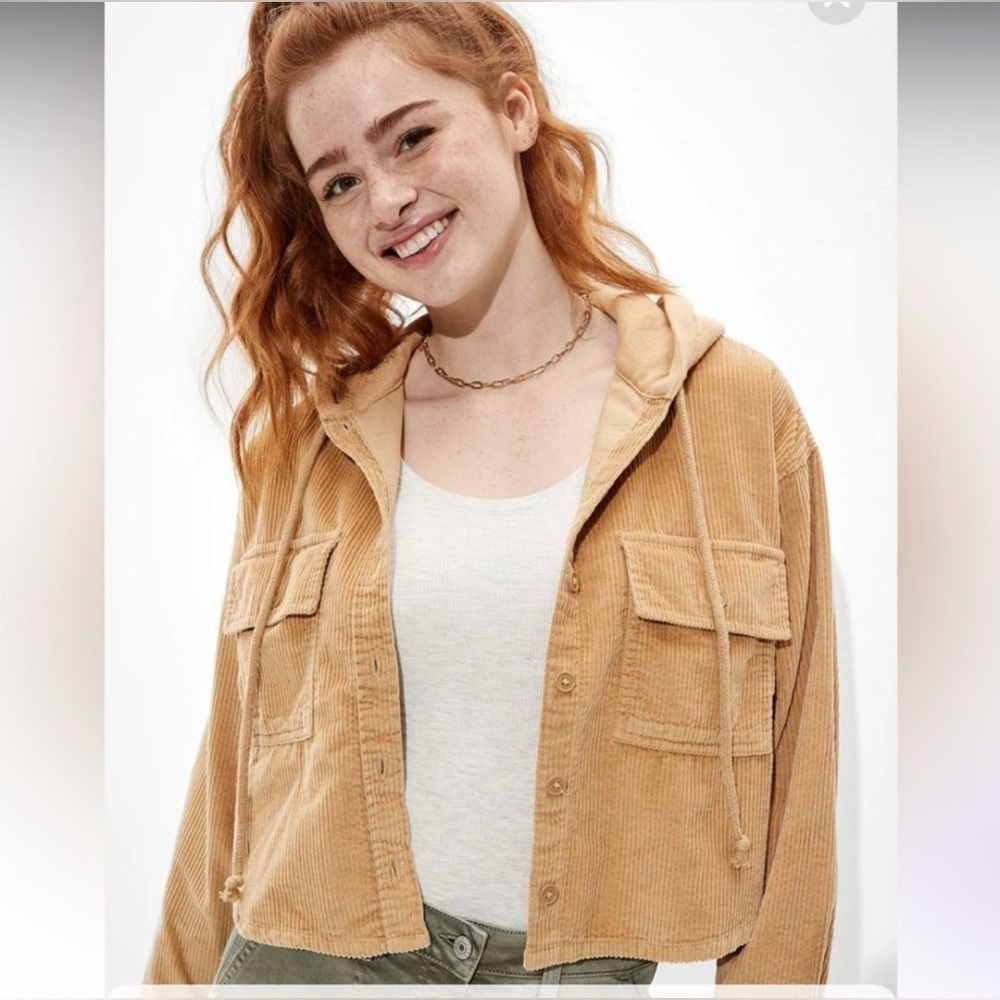 American Eagle Cord Hooded Cropped Jacket